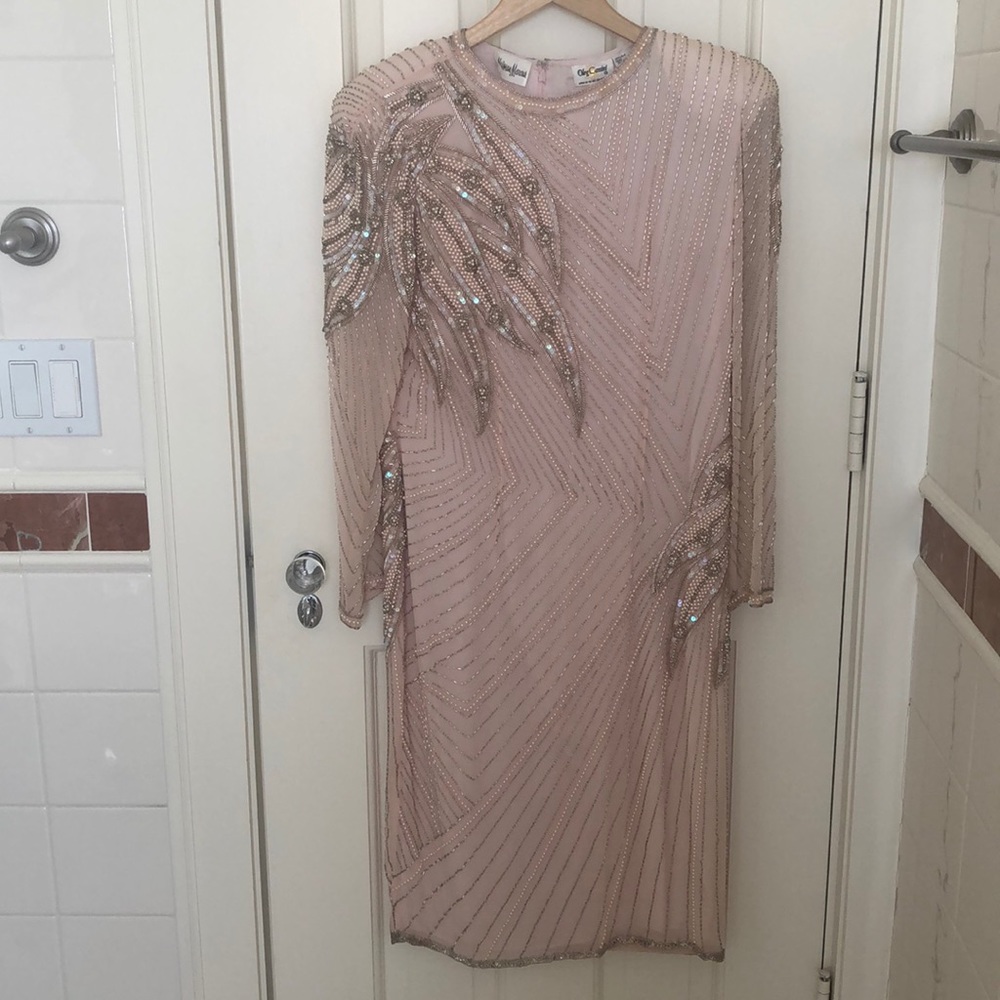 Vtg Neiman Marcus pink silk beaded dress 6/8